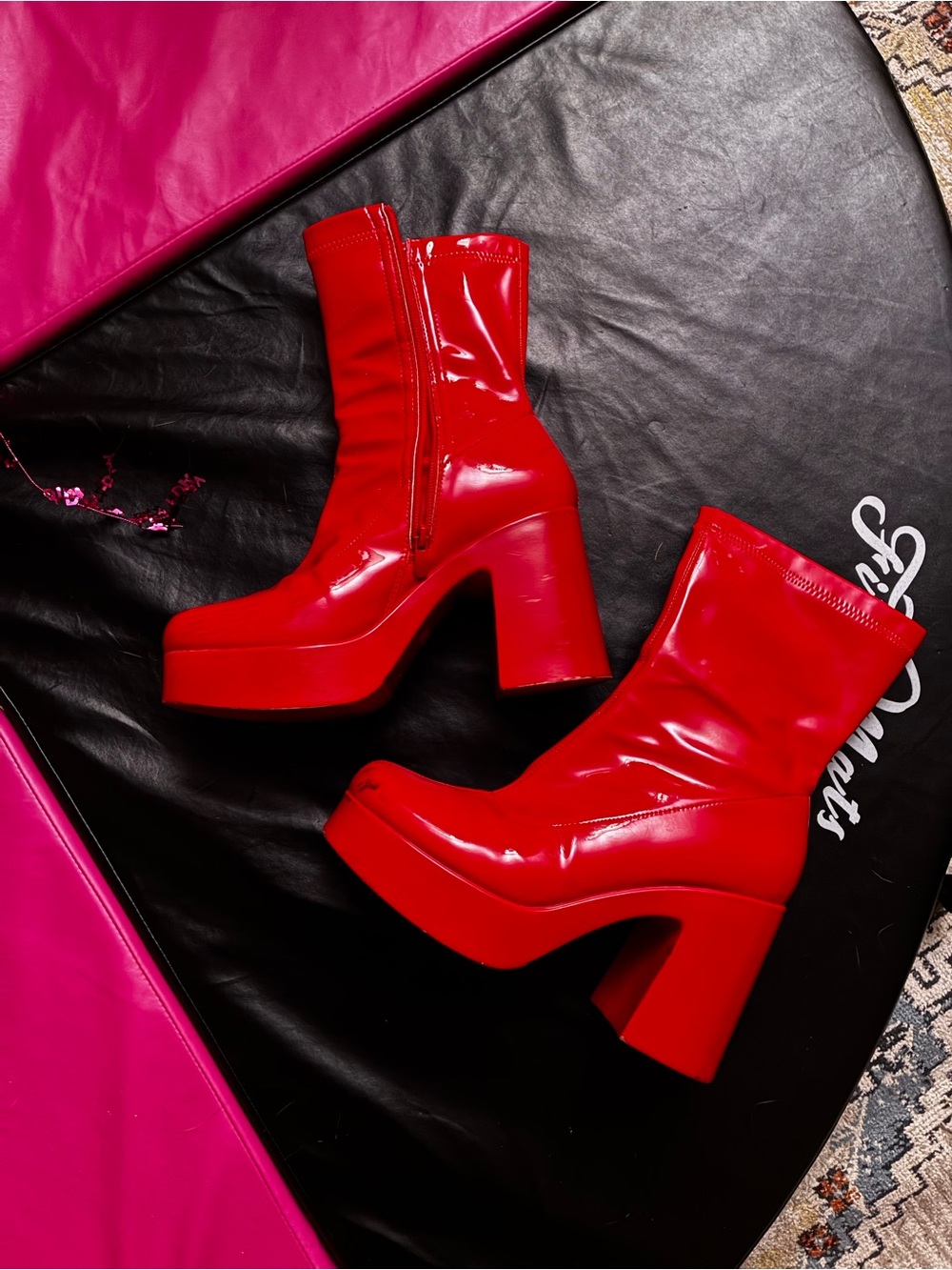Dream Pairs Red Patent Platform Ankle Boots